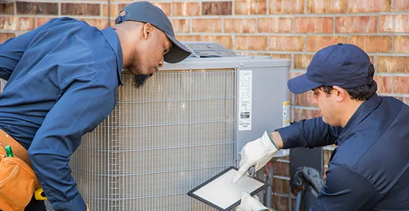 Reliable HVAC repair services in Sparks, NV, with skilled technicians servicing a unit.
